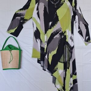 Joseph Ribkoff Green and Black Asymmetrical Women's Mini Dress